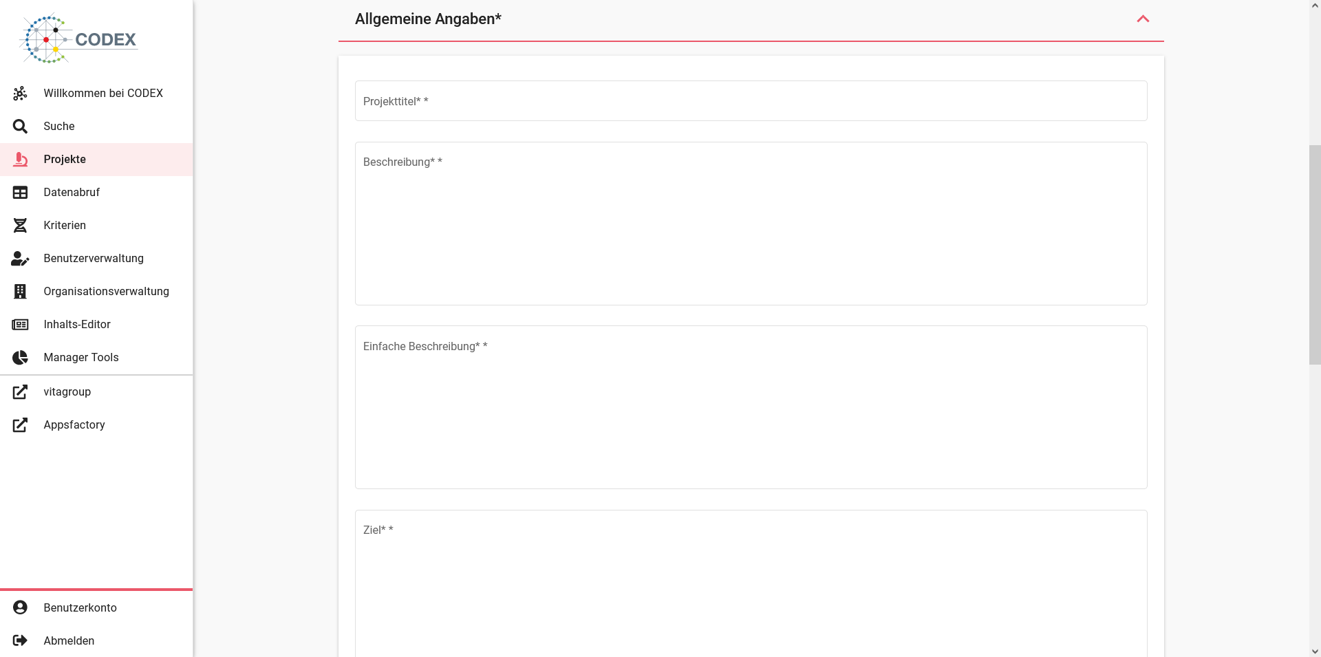 Bildschirmfoto des Abschnitts Allgemeine Angaben