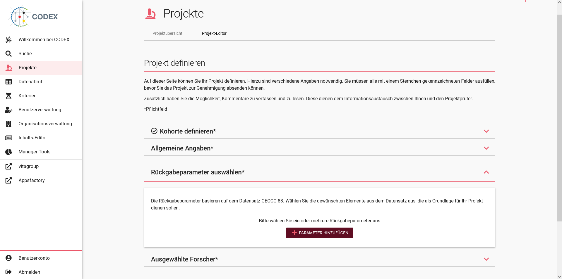 Bildschirmfoto der Rückgabeparameter
