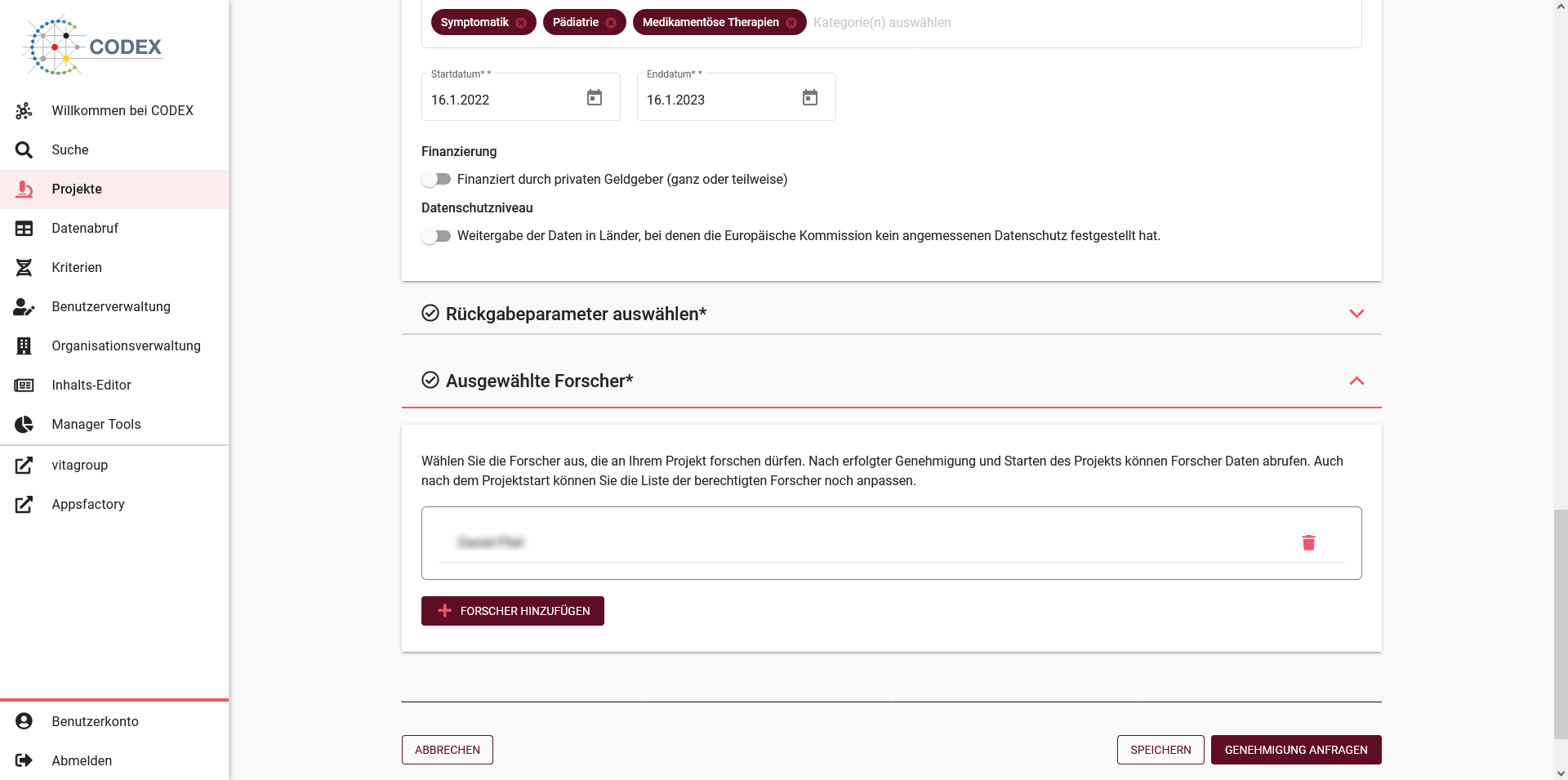 Bildschirmfoto Ausgewählte Forscher