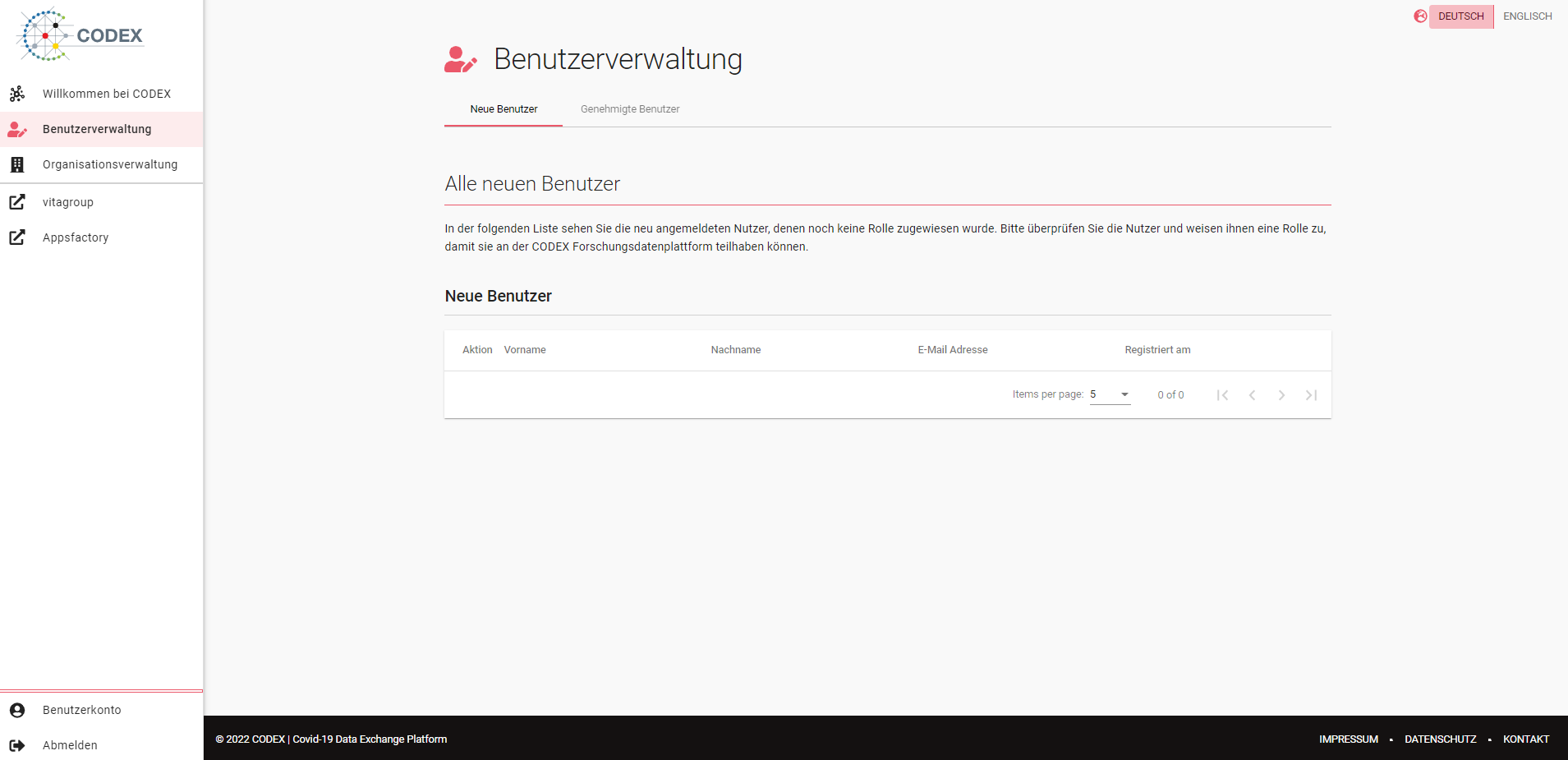 Bildschirmfoto des Abschnitts Neue Benutzer